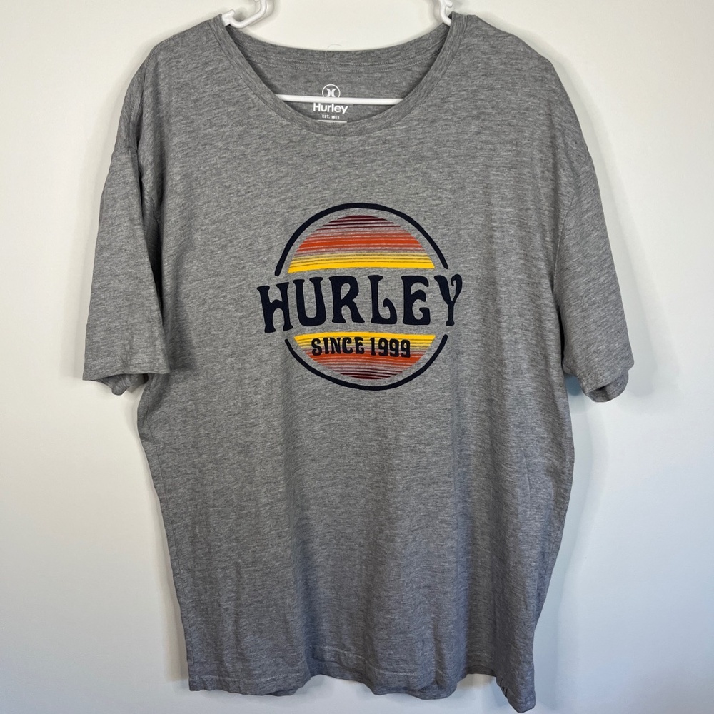 Hurley Men T-Shirt Lg Gray Logo Graphic Since 1999 Circle Short Sleeve Crew EUC